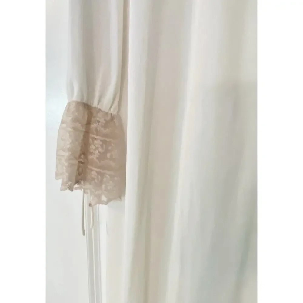Vtg 70s Sears Ivory/Cream Lace Dressing Gown Long Peignoir Sz M -36 Made In USA